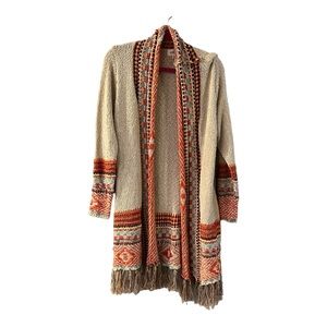 ADORA CARDIGAN BOHEMIAN BOHO TRIBAL TASSEL ORANGE BRIGHT CREAM LAG AND LOOK M/L